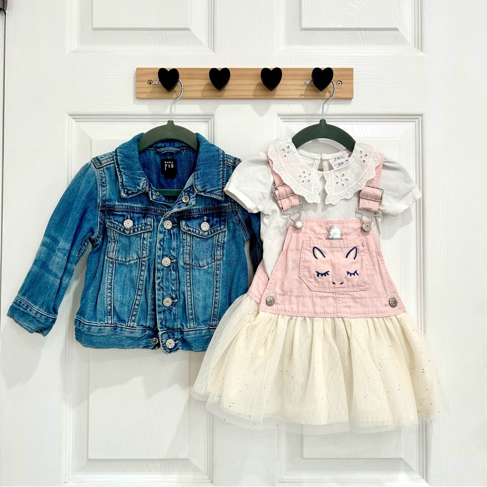 Baby Gap Denim Jacket OshKosh Unicorn Tutu Overalls Zara Lace Collar 12-18 mo